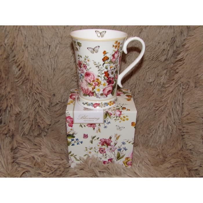 COFFRET 1 MUG MODELE BLOOMING OPULENCE PORCELAINE CHINABONES ROYAL GARDEN