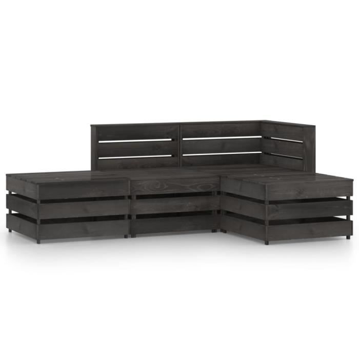 Salon de jardin 4 pcs Bois de pin imprégné de gris