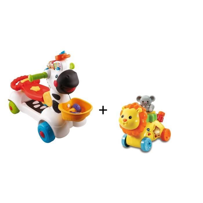 VTECH - Trottino mon zèbre rigolo (noir & blanc) & P'tit lion à engrenages magiques