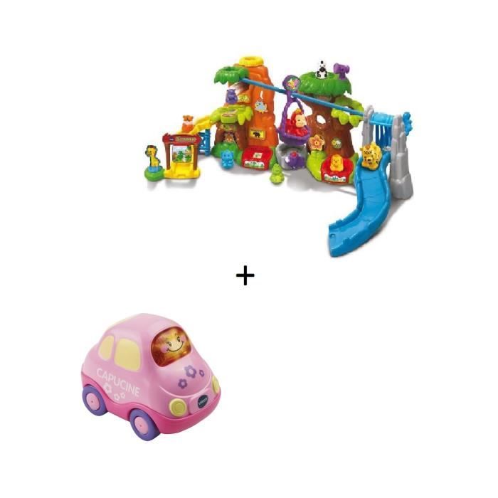 VTECH - Tut Tut Animo Maxi Parcours de la Jungle + Tut Tut Bolides Véhicules roses assortis