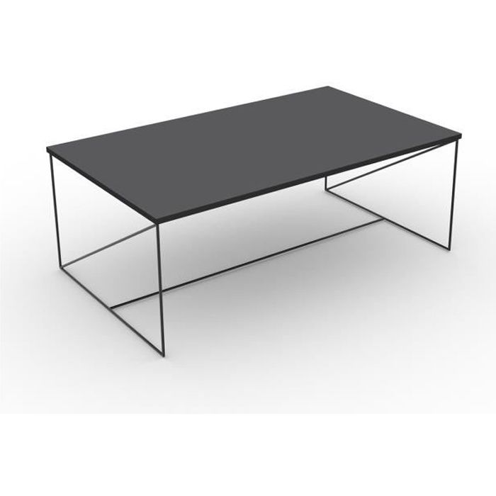 Table basse structure métallique laquée noir avec plateau gris chant noir - CaliCosy Gris