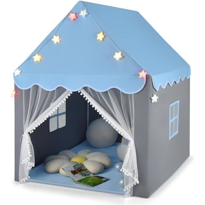 COSTWAY Tente d'Activité pour Enfants, Tente Jeux avec Tapis Lavable, Lumières Étoiles, 105 x 121 x 136 CM, Rose