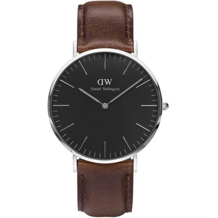 Montre Daniel Wellington Homme modèle Bristol Argentée, Noire et Marron - DW00100131 40 mm