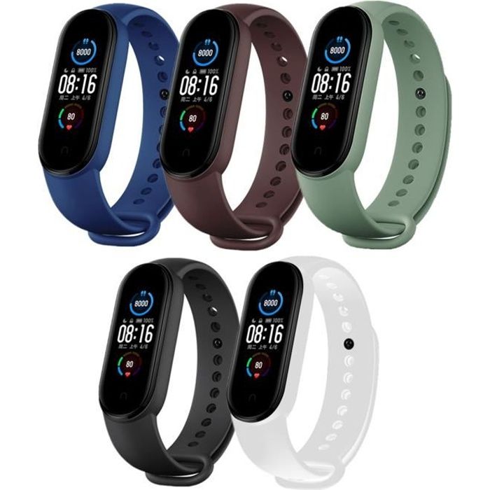 5 Pièces Bracelet Silicone Compatible pour Xiaomi Mi Band 5