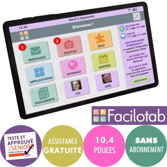 Tablette simplifiée Facilotab L Galaxy - WiFi - 32 Go - Android 10 - Marque SAMSUNG - Interface seniors 10,4 Noire