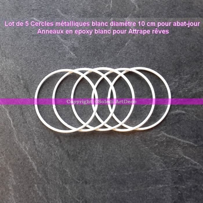 Lot de 5 Cercles métalliques blanc diamètre 10 cm pour abat-jour, Anneaux epoxy Attrape rêves - Unique