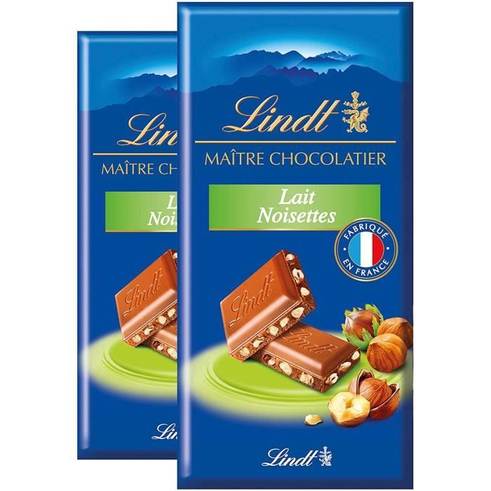 LINDT Tablette Lait Noisettes MAITRE CHOCOLATIER - Chocolat au Lait - Lot de 2x 110 g