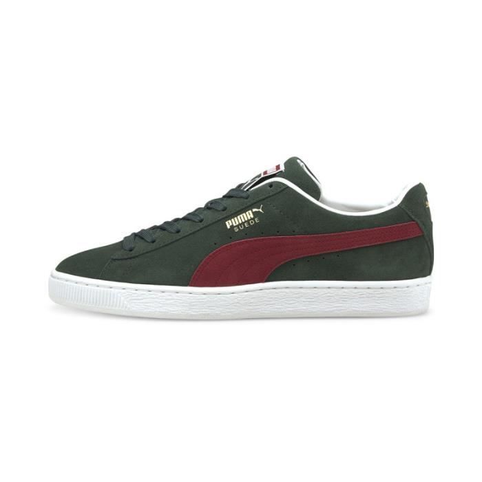 Basket Puma SUEDE CLASSIC XXI - Réf. 374915-31. Couleur : Vert, Rouge, Blanc. Détails. -Coupe basse classique. -Tige intégralement
