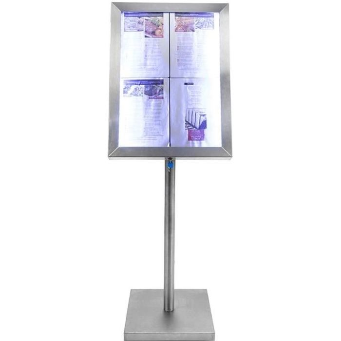 Porte-menu 4 x A4 Classic LED en acier inoxydable avec pied - Présentoir menu hôtel restaurant 5 Acier Inoxydable
