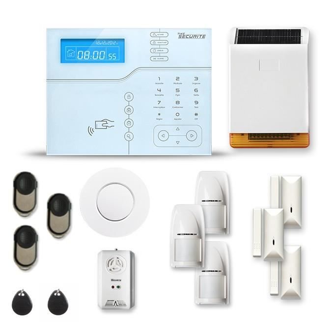 Alarme maison sans fil SHB V2 3 à 4 pièces mouvement + intrusion + détecteur de fumée + gaz + sirène extérieure solaire - Avec GSM