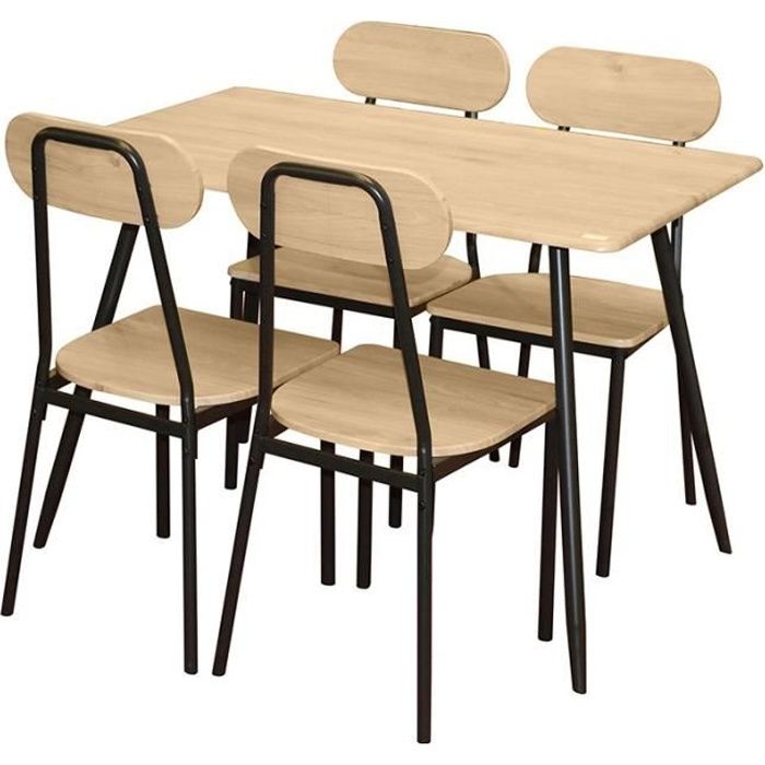Table à manger et 4 chaises pieds métal noir Friends - Naturel clair