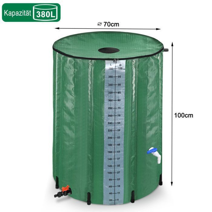Réservoir d'eau de pluie - LZQ - 380L - Cuve aérienne - PVC durable - Vert