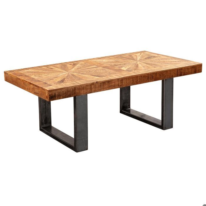 table basse en bois massif/metal rectangulaire - table d'appoint moderne - meuble de salon