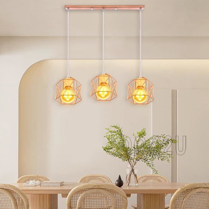 Lot 3 Suspensions Plafond Industrielles Réglables - Style Rétro E27 - Câble Ajustable Pour Salon, Cuisine, Bar