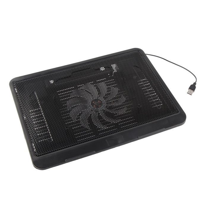 Refroidisseur pour ordinateur portable noir avec grand ventilateur support USB pour modèles de 14 pouces ou moins.