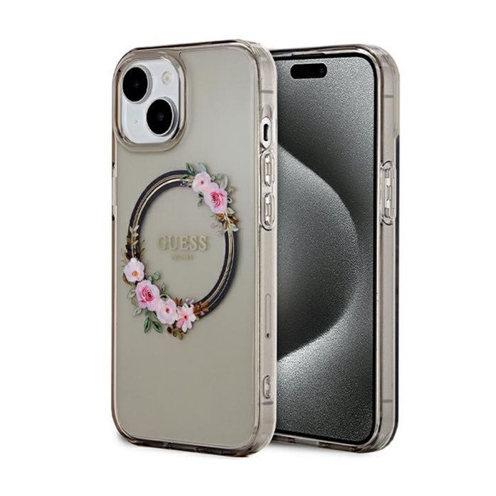 Guess IML Flowers Wreath MagSafe Coque iPhone 15 - vue 4