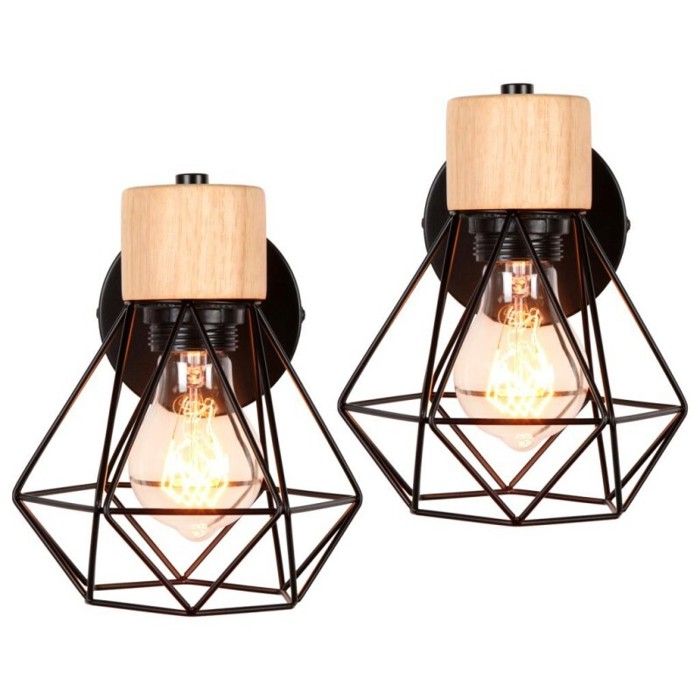 WOTTES Applique Mural Vintage Industrielle Vintage Industrielle E27 Lampe de Mur Luminaire Ajustable en Métal et Bois Noir 2pcs