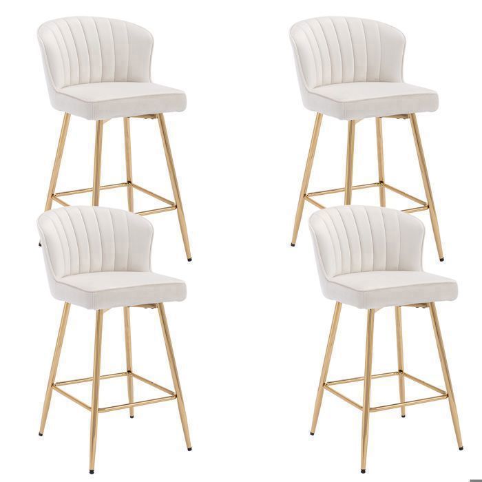 Wahson Tabouret de Bar Lot de 4 Chaise de Bar Moderne Tabouret avec Pied Plaquée Or Chaise Haute pour Cuisine Velours Beige