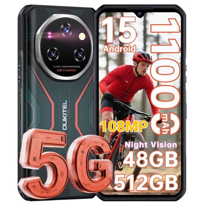 OUKITEL WP55 Pro 5G Telephone Portable Incassable 48Go+512Go 6.6 11000mAh Smartphone 108MP Vision Nocturne Dual SIM/NFC Orange