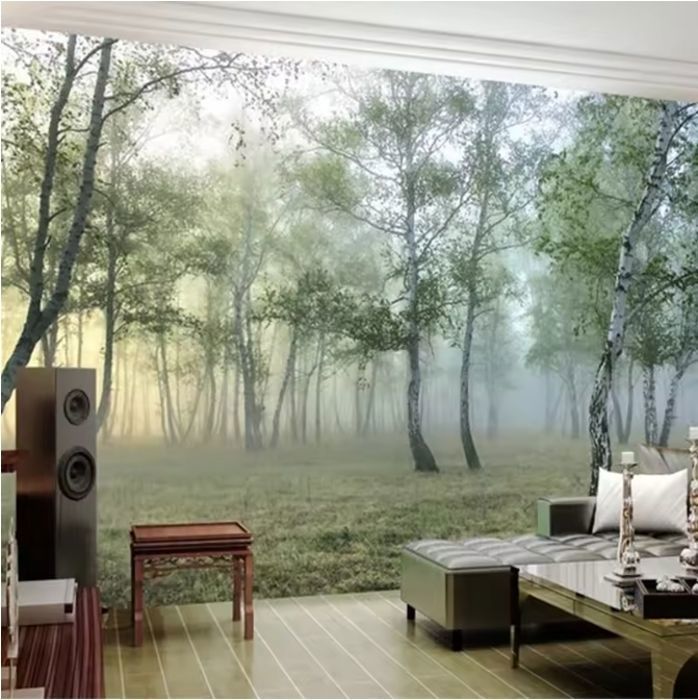 Papier Peint Panoramique 3D vert forêt nature Paysage mural salon TV canapé Bureau fond 350x245cm