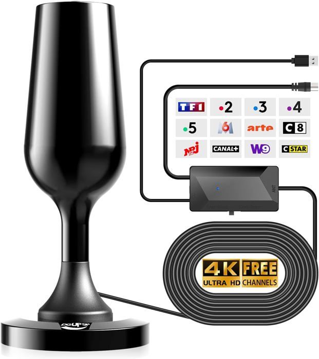 Antenna TV 2026 Interna/Esterna – Ricezione 600 Km, 4K/1080p, Con Amplificatore E 10m Cavo Coassiale