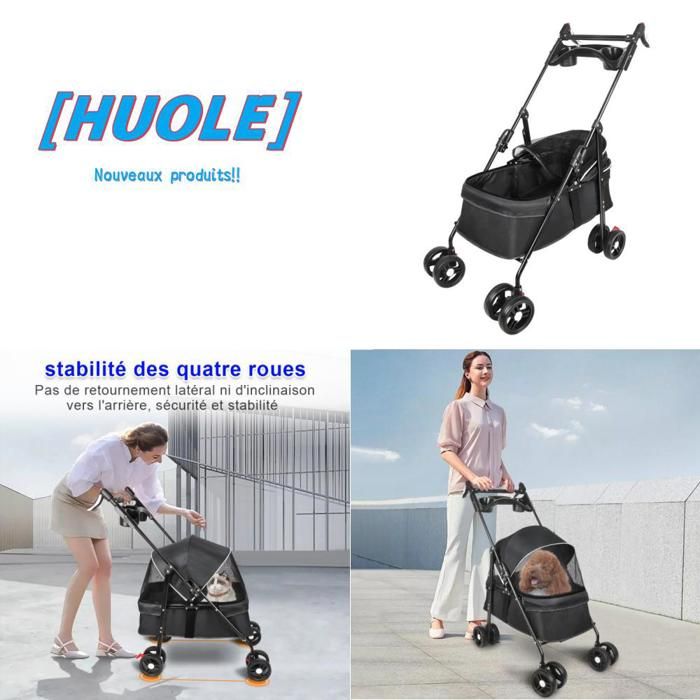 Comparer les prix de Poussette multifonctionnelle pour animaux de compagnie - Spacieuse Pliable - Coussin souple en noir- 50*70*95cm.