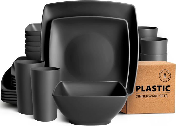 Teivio Service de table carré réutilisable en plastique de 16 pièces Teivio Service de table carré réutilisable en plastique de 16 pièces