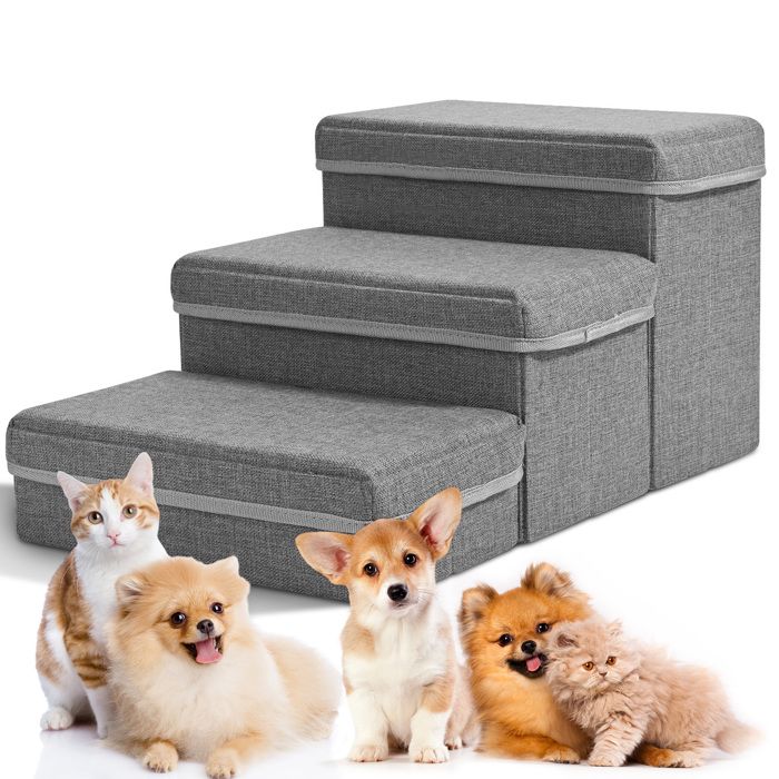 Comparer les prix de Escalier pour Chien Escaliers Pliable Escaliers pour Animaux de Compagnie 3 Marches pour Chat avec Boîte de Rangement