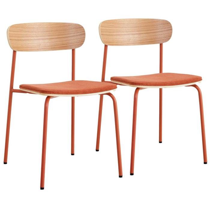 Lot de 2 chaises empilables en bois orange Lexy - Oviala Lot de 2 chaises empilables en bois orange Lexy - Oviala