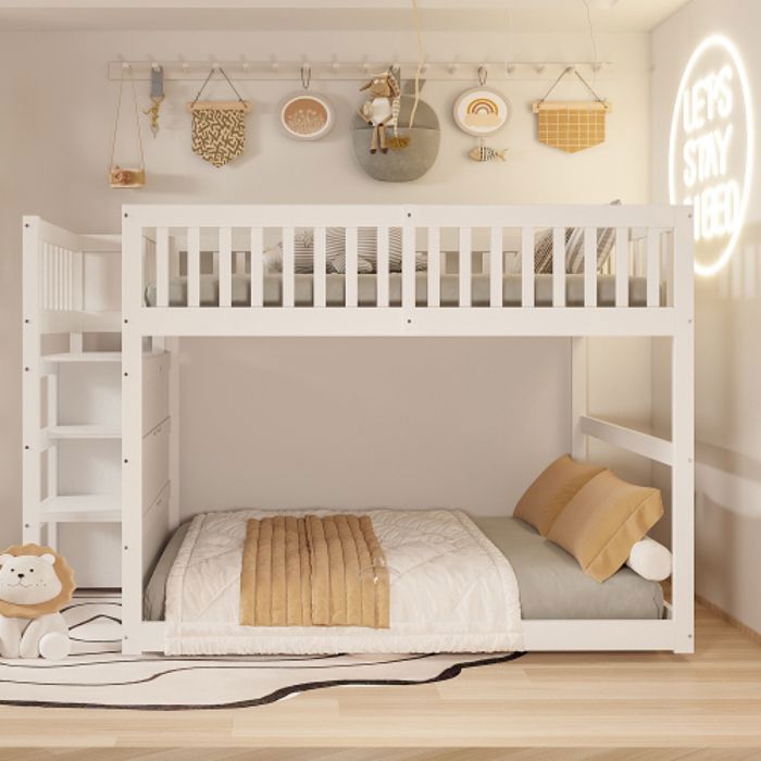 Lit Superpos 140 x 200 cm Lit Double Scuris avec Compartiment de Rangement Design Haute Clture Lit Enfant en Bois B LIT COMBINE