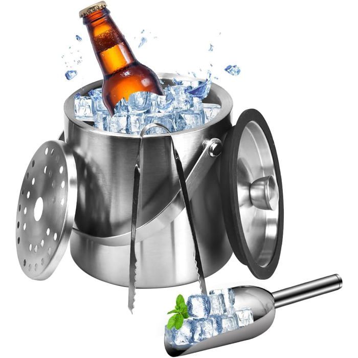 Sceau a glacon Seau à glace à double muré en acier inoxydable 1.3L en