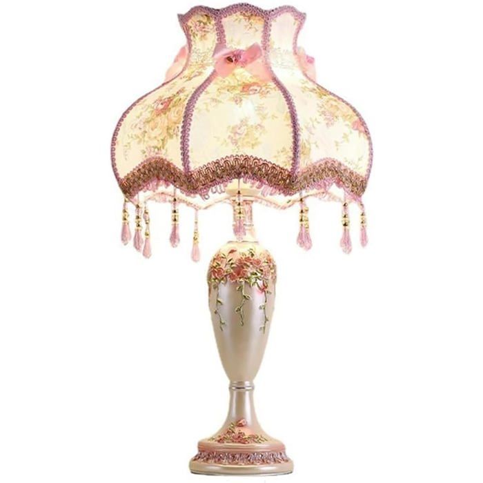 Lampe de Table Victorienne Antique Lampe Rose Tissu Vintage Abat-jour