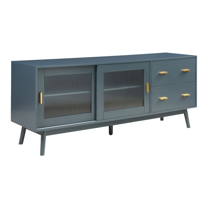 Meuble TV Susa avec façade en verre strié 160 x 40 x 65 cm gris