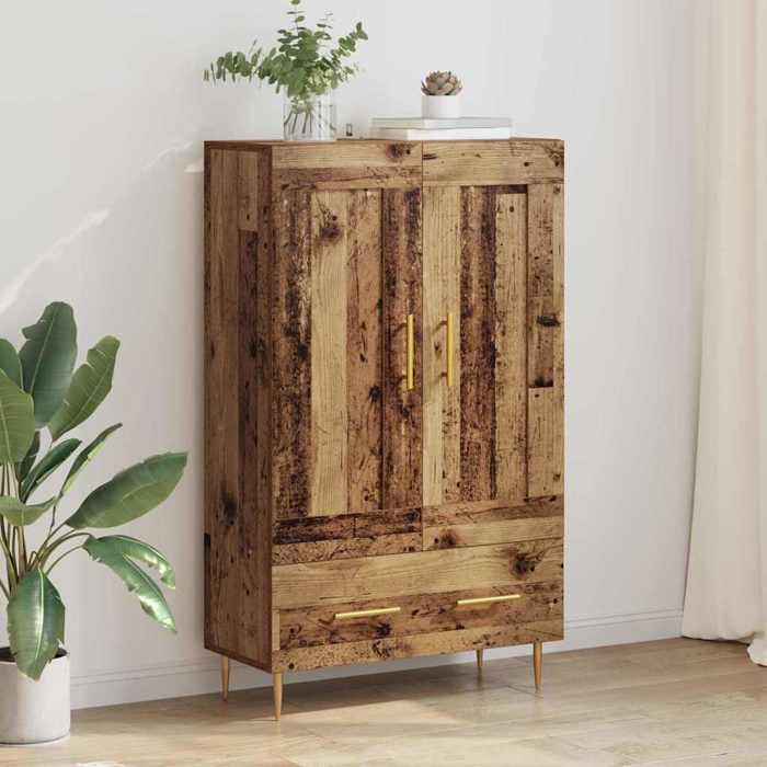 Meuble de rangement haut bois ancien style contemporain en bois dingénierie 69 5x31x115 cm avec porte rangement pour séjour