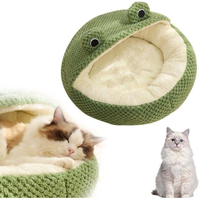 Panier pour chat - Forme de grenouille - Panier en peluche - Panier chaud et doux - Convient aux chats et aux petits chiens - Forme
