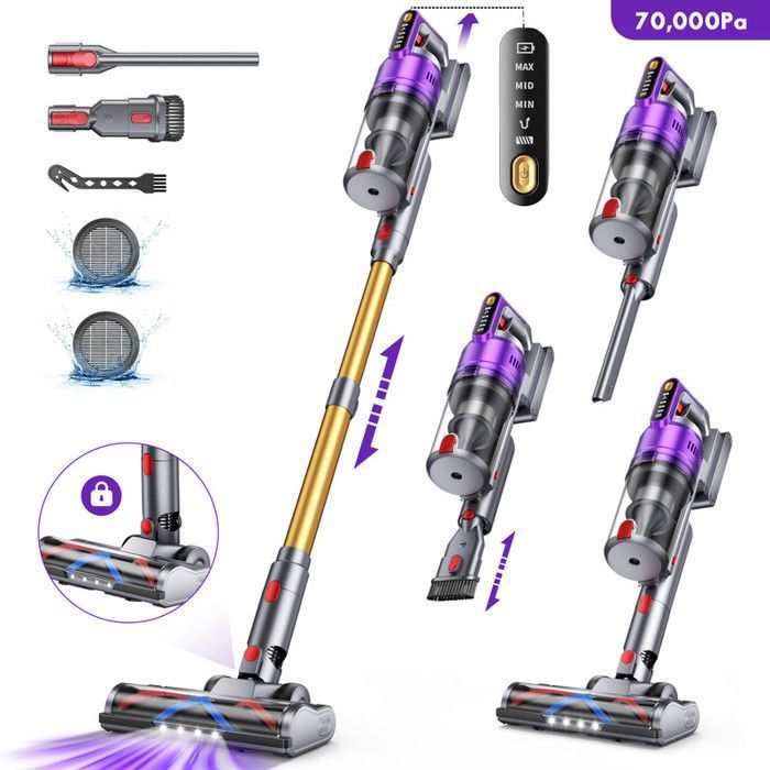 Aspirateur Balai Sans Fil-Tdyon-600W 70 kPa 8*2500mAh 75 min-Écran LCD-Filtre HEPA 11-Idéal Maison & Animalerie