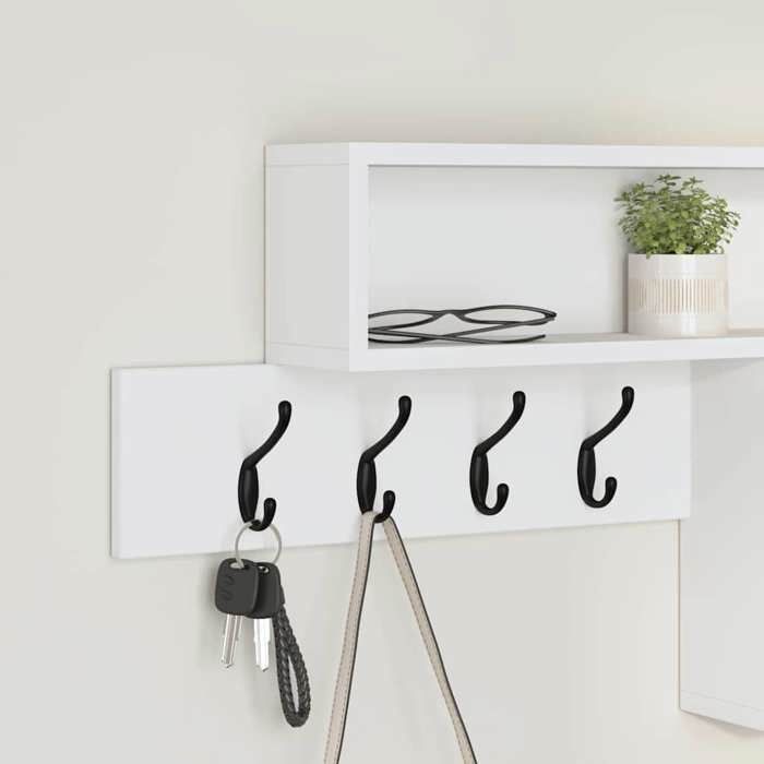 Porte-manteau mural - WIENS - Blanc - 100x12x435 cm - Bois dingénierie - 5 étagères - Crochets - Usage intérieur
