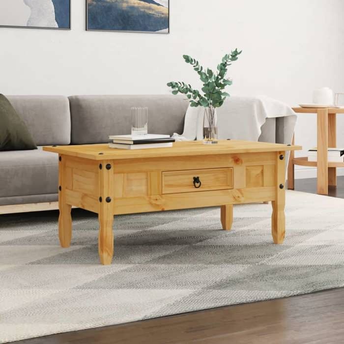 Table basse en pin massif - Happiness - 100x55x44 cm - Style mexicain Corona - Marron - Avec tiroir - Facile à assembler Table basse en pin massif - Happiness - 100x55x44 cm - Style mexicain Corona - Marron - Avec tiroir - Facile à assembler