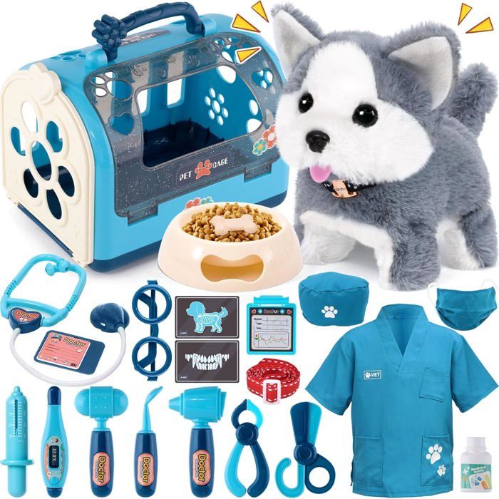 Jouet Électronique Chien Tacobear avec Malette Docteur et Cage - Peluche Interactif