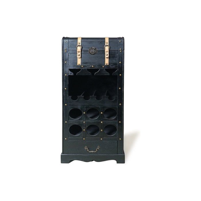 Range bouteilles avec coffre en bois de sapin et MDF - L.43 x H.100 cm - Noir - CAVINA