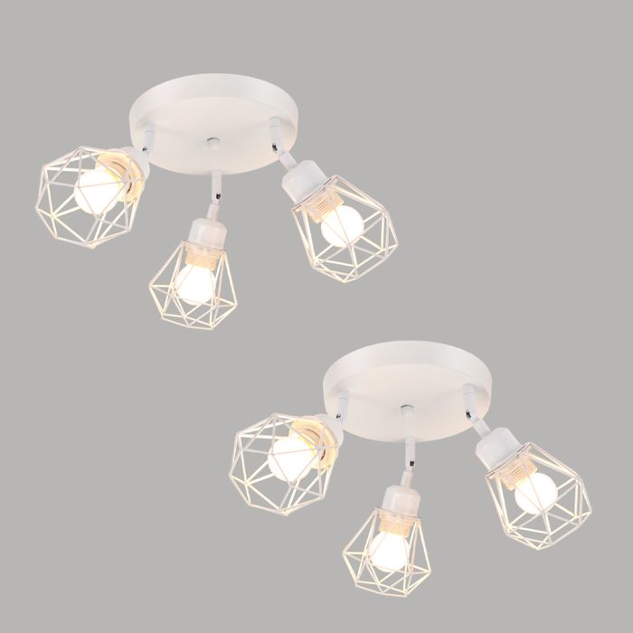 iDEGU 2pcs 3 Spot de Plafond Industrielle Lampe de Plafond Vintage en Métal Abat-jour en Cage Lustre Spot pour Chambre Cuisine Blanc