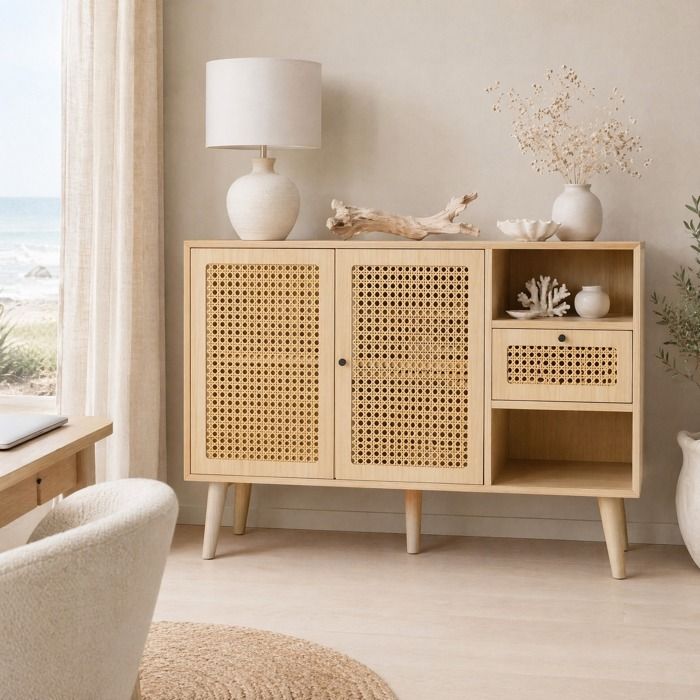 Buffet de cuisine 1 tiroirs 2 portes buffet dentrée de salon meuble de rangement couleur naturelle 120x40x80 cm
