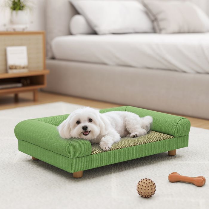 Canapé / lit pour chien - AKOZON - 12890 - Velours côtelé vert - Assise type tapis frais - Pieds surélevés