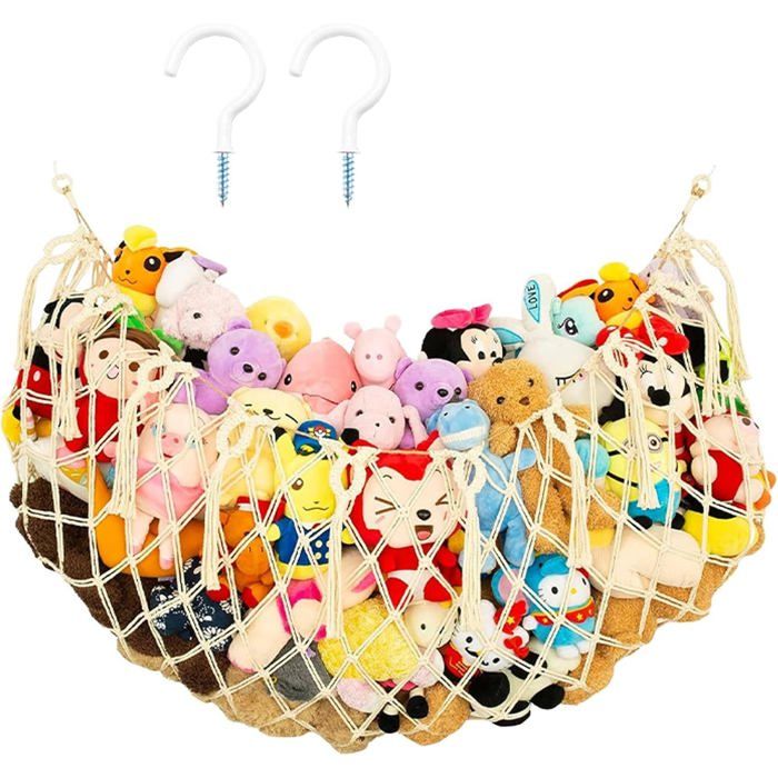 Hamac à Peluches et Filet de Rangement Jouets - Support Suspendu avec Crochet - Organisation Chambre dEnfant