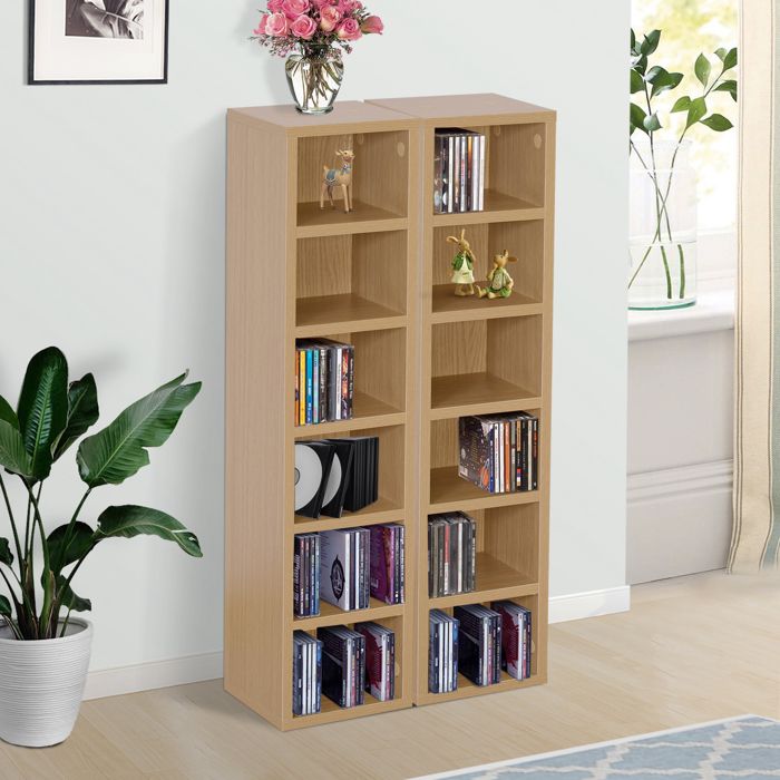MOTHINESSTO6-Lot de 2 étagères colonnes Armoire de Rangement CD-DVD 6 + 6 Compartiments dim. 21L x 19l x 88H cm capacité Max. 160 CD