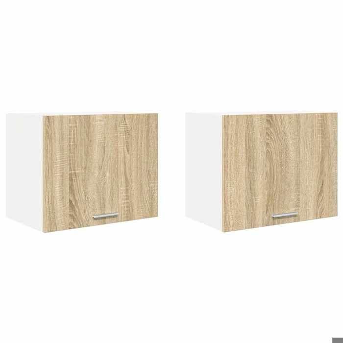 Marron Placard suspendue - Armoire Murale 2 pcs Chêne Sonoma et Blanc 50x31x40cm FZ22931
