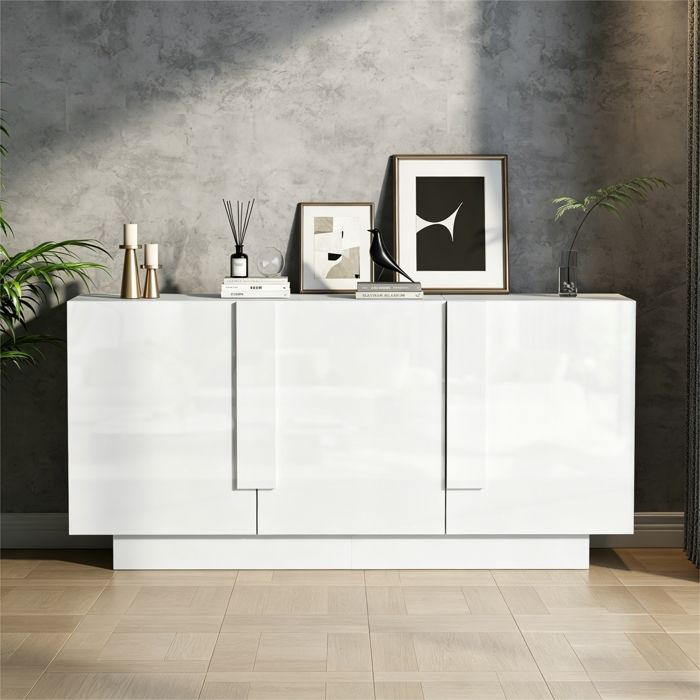 Buffet - Salon avec 3 Portes et 6 Compartiments - bahut pour Cuisine et Salle à Manger - 160x35x60cm -Couleur Blanc Brillant