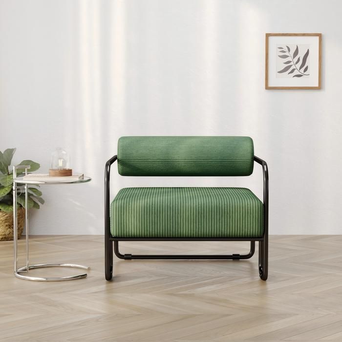 Fauteuil lounge moderne 68.5x73x70.5 cm Vert Velours côtelé design moderne rangement pratique design moderne et montage facile
