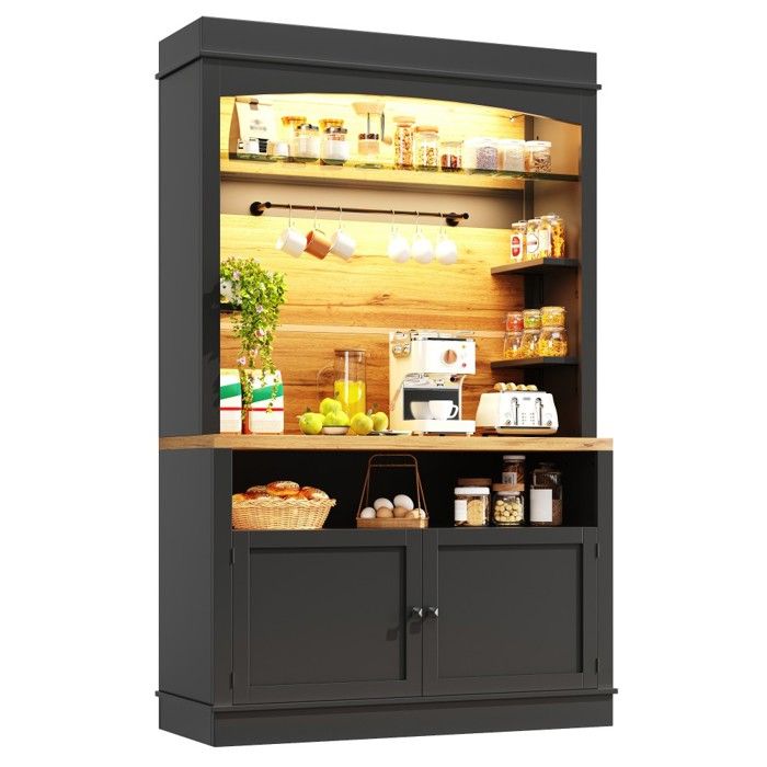 Buffet Haut Cuisine Noir 107x43x184cm vitrine LED étagère Ouverte Meuble Rangement Pour Cuisine Et Salle À Manger Buffet Haut Cuisine Noir 107x43x184cm vitrine LED étagère Ouverte Meuble Rangement Pour Cuisine Et Salle À Manger
