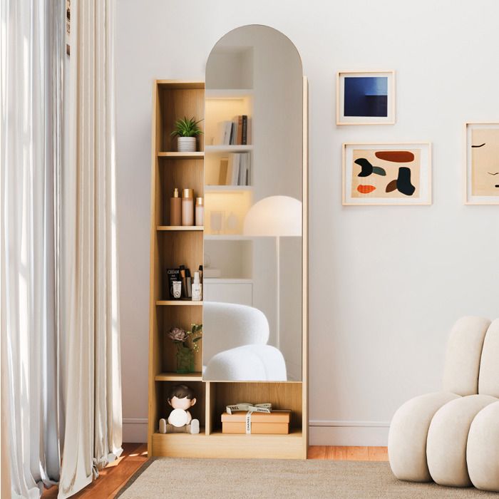 Modenuit armoire de rangement avec miroir 60 x 28 x 1645 cm étagères réglables aspect bois naturel